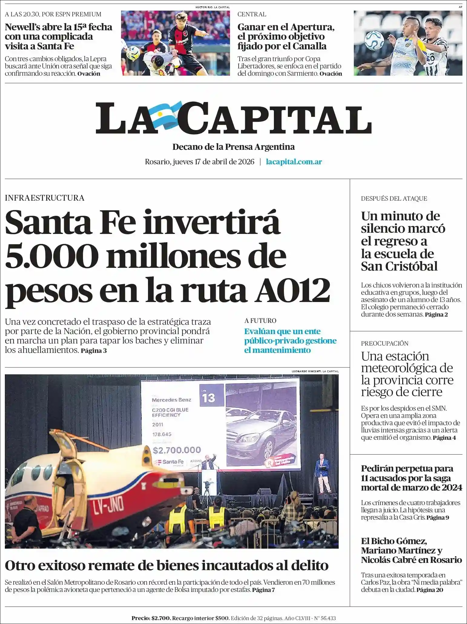 Evolucion Streaming | RADIO FINES - Tapa del diario La Capital Rosario