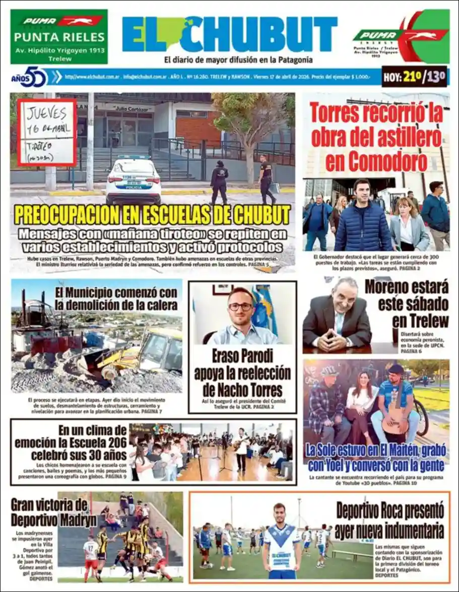 Evolucion Streaming | RADIO FINES - Tapa del diario El Chubut